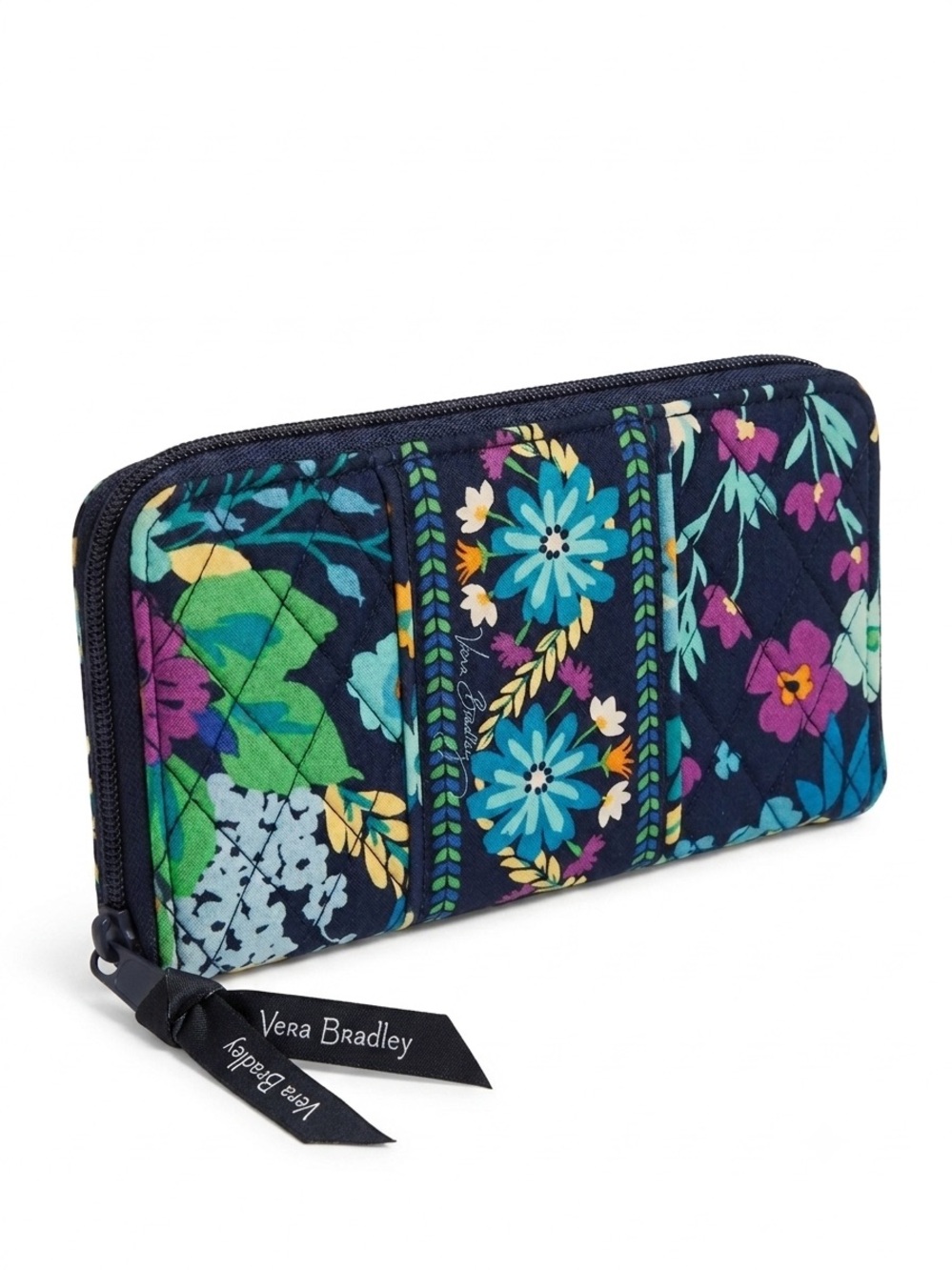 Vera Bradley Retired Midnight Blues Quilted Zip Around Wallet - Like New